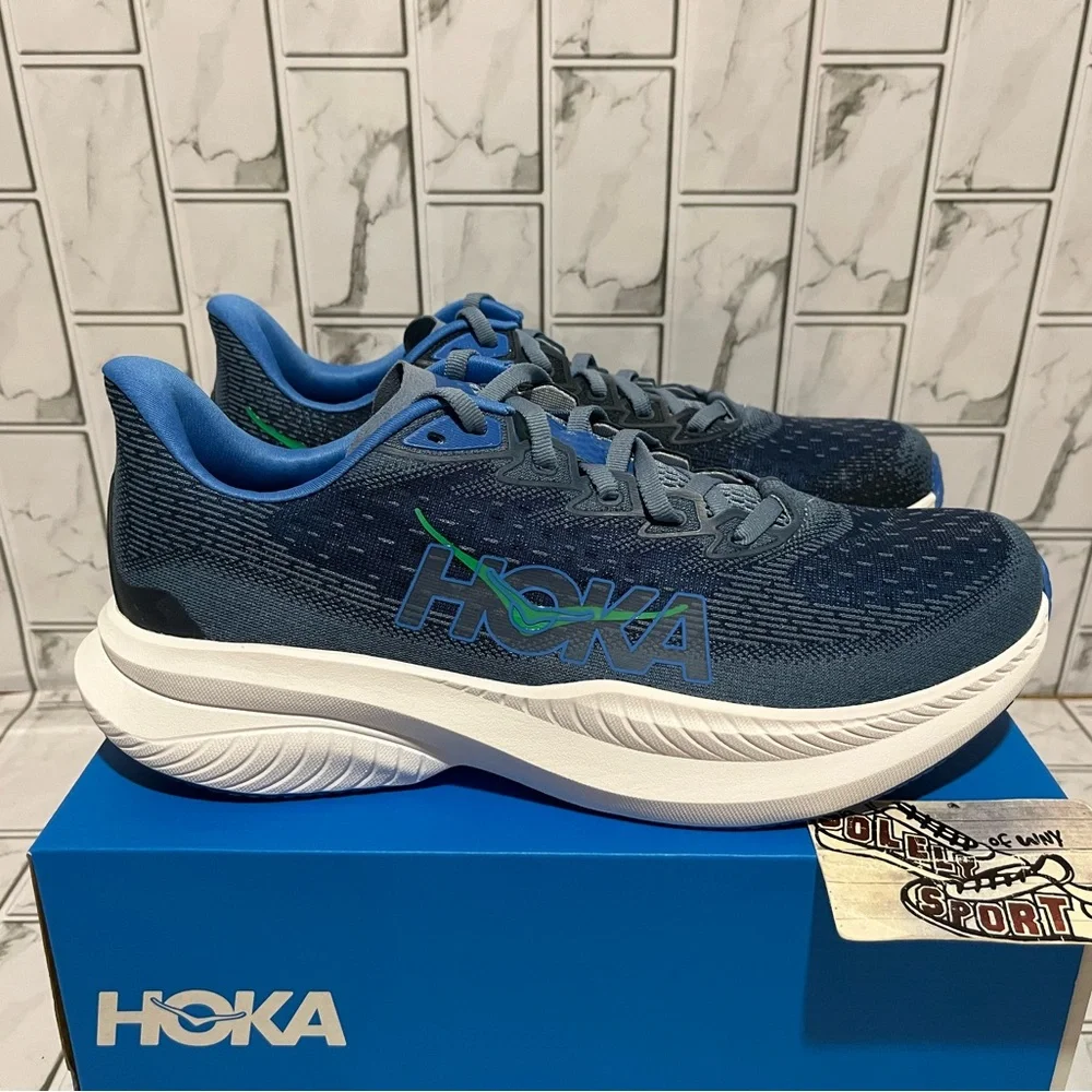 New Hoka One One Mach 6 Running Shoes Blue White Mens Size 9 Training Gym